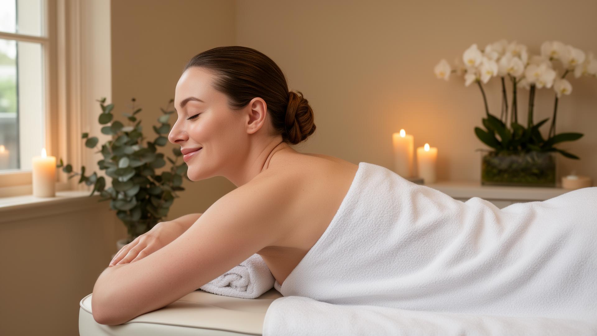 Relaxed woman enjoying a massage at Pause It wellness studio
